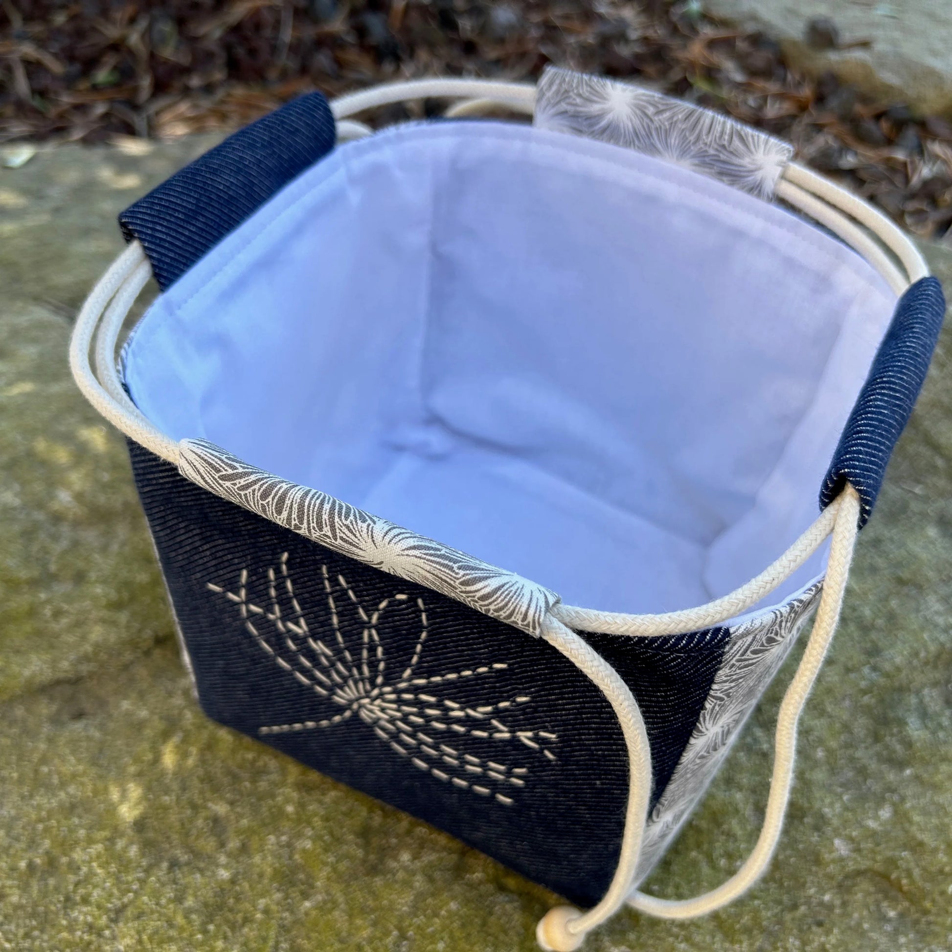 gros plan intérieur sac japonais doublé toile de coton blanc