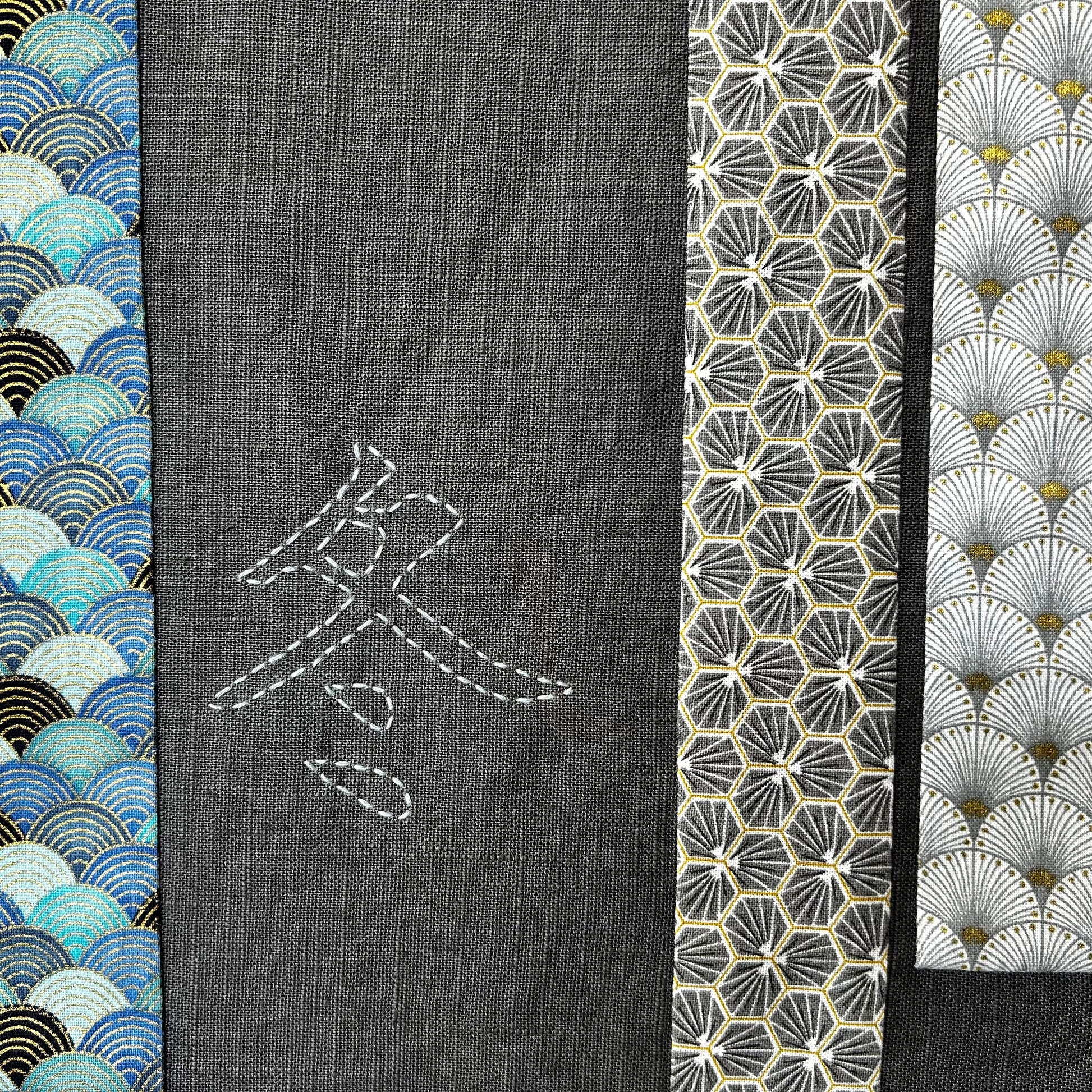 Détail appliqués tissu et broderie sur tenture